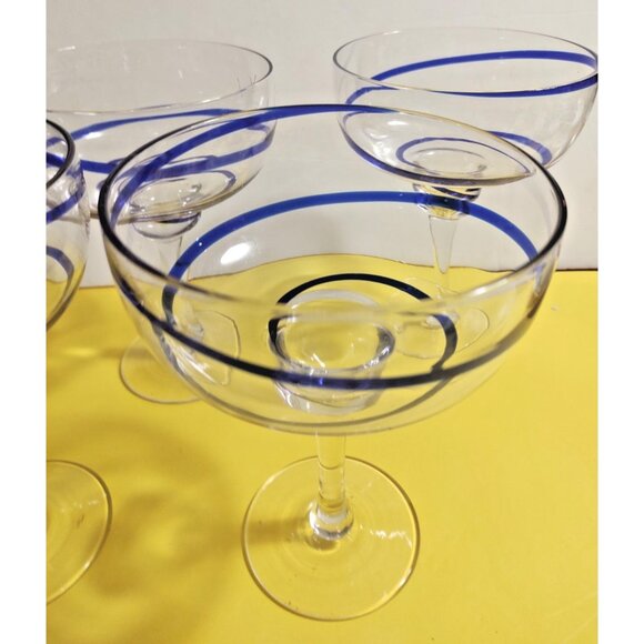 Large Pier 1 Blue Swirline Margarita Glasses Set of 4 Cobalt Blue Swirls - Picture 4 of 10